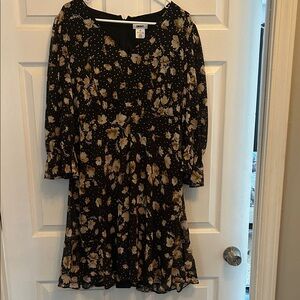 DKNY Black Dress with Tan and Cream Floral Pattern